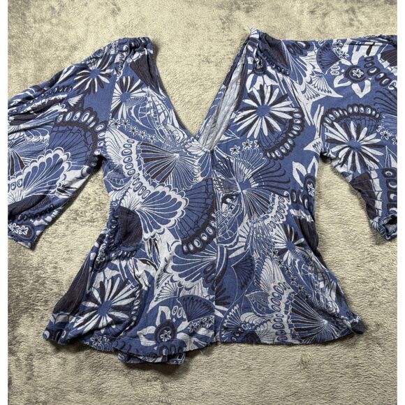 Free People Amour Flowy Floral Cold Shoulder Top Boho Festival Blue XS F129 - Picture 5 of 11